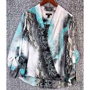 Alfani Hi-Low Chiffon Tunic Blouse Snake Print Western Cowgirl Style Size 14